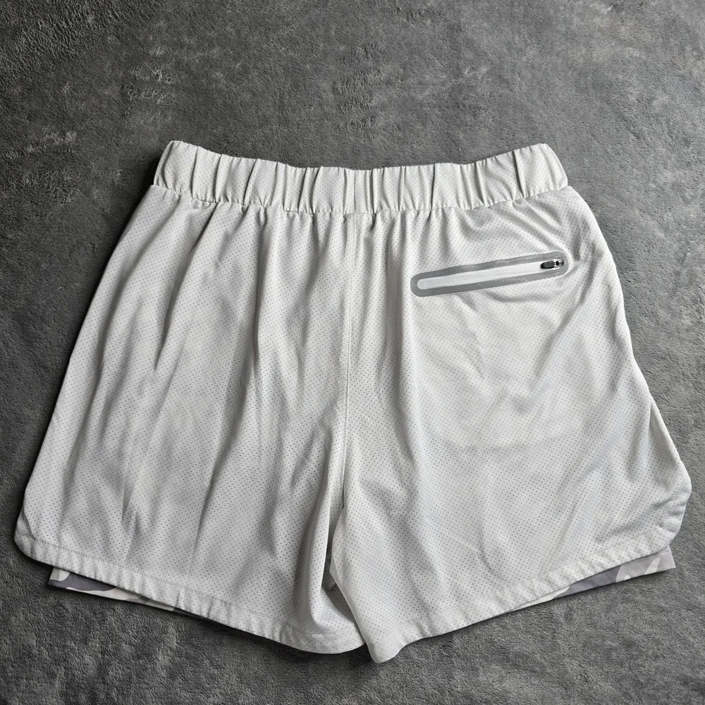 Youngla Activewear Shorts Mens XXL White Gray Compression Drawstring 4.5
